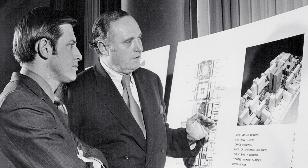 Architect John Carl Warnecke and County Commissioner Thomas L. Olson. 