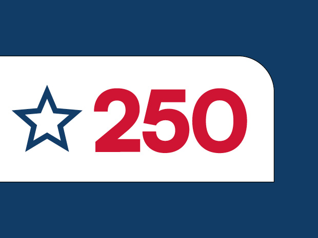 Star shape outlined in blue with 250 in red numbers