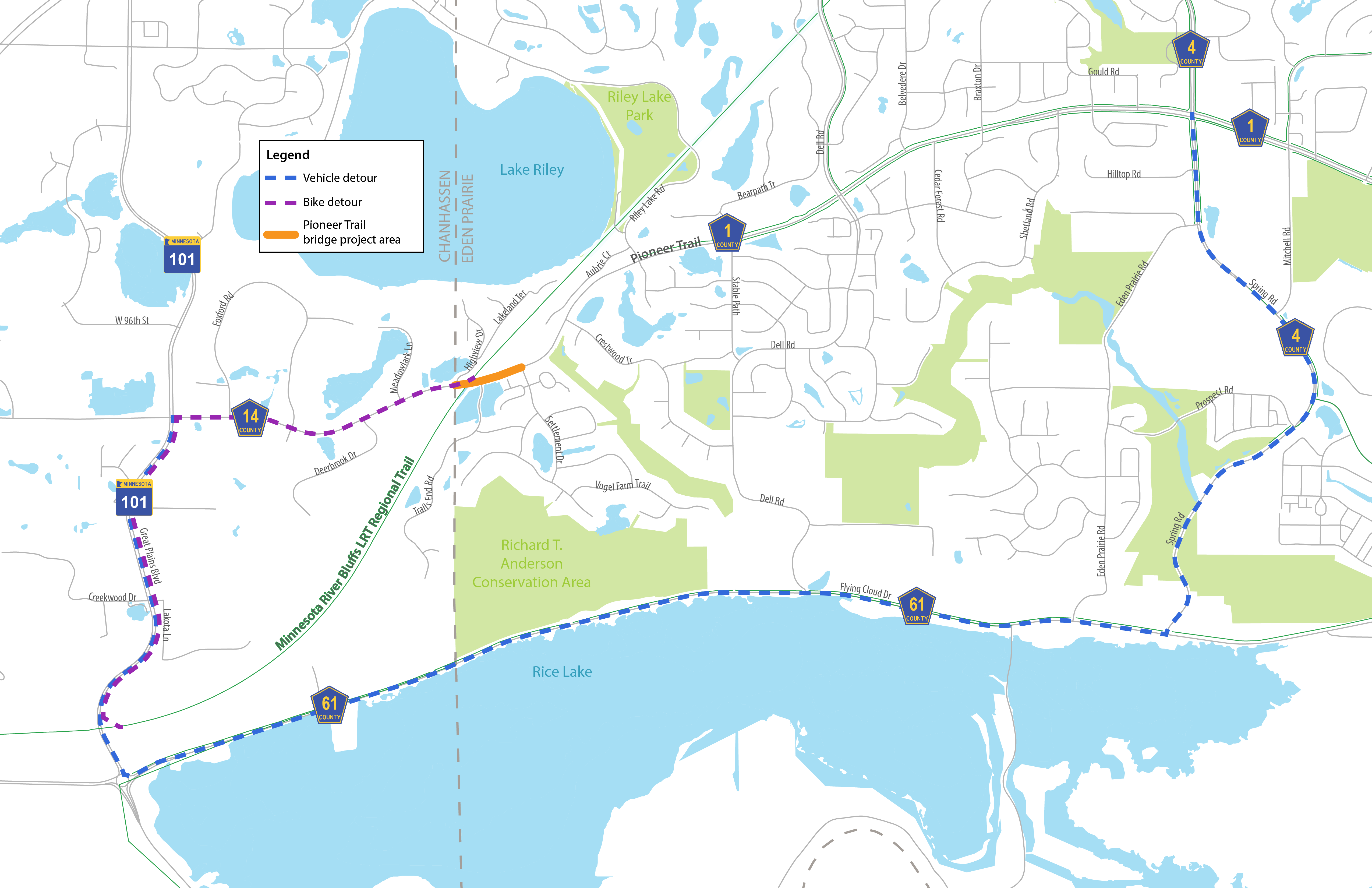 map of the pioneer trail bridge detour